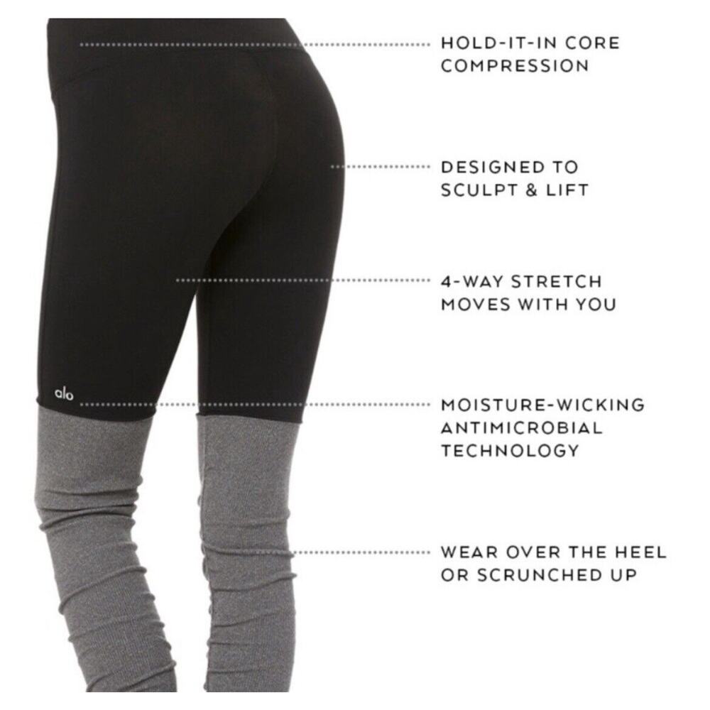 Alo Yoga Goddess Ribbed Women Legging Pant High Waist Black Camo Ruched Medium - Picture 9 of 9